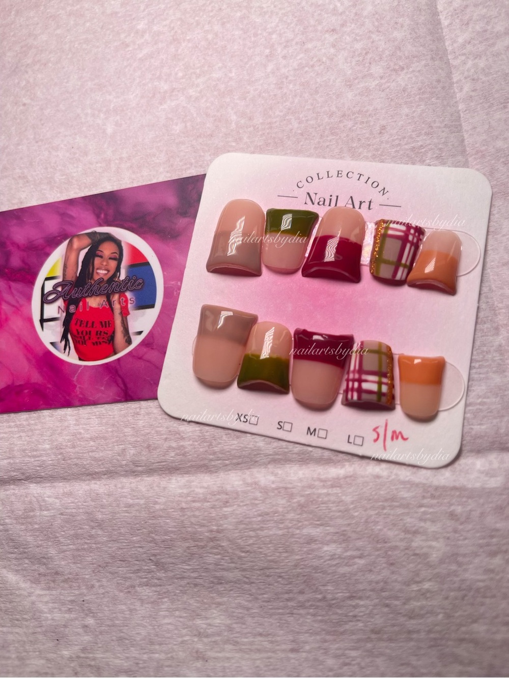 Hand-Painted Plaid & Colorblock Press-On Nails